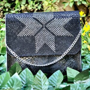 Medium size bag Mix between genuine leather and metal threads