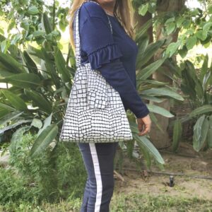 White and black Handmade genuine leather large bag