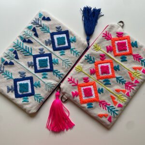 Linen clutch with punch needle